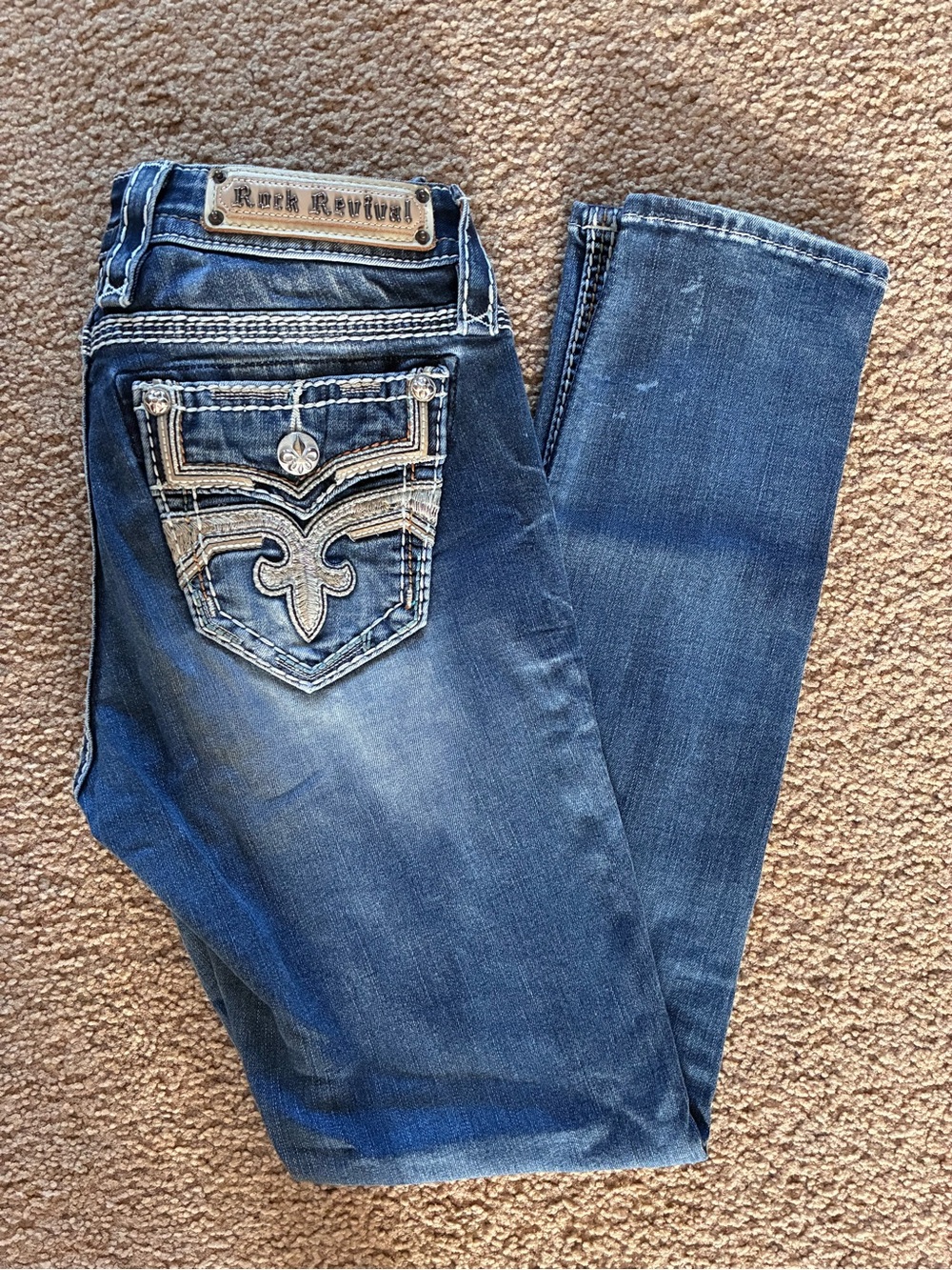 Rock Revival Women's Dark Blue Skinny Jeans with Embroidered Pockets